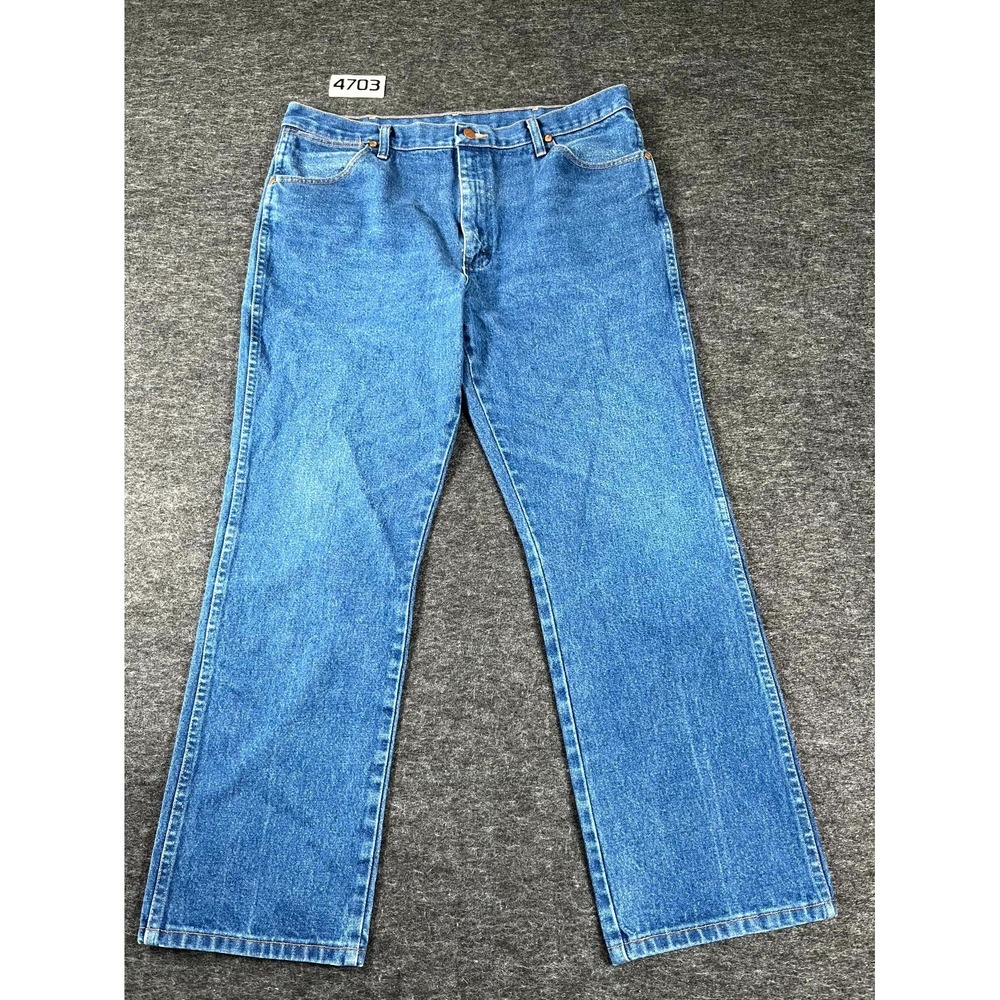 Wrangler Cowboy Cut Rigid Slim Fit Jeans Men 38x30 Blue Denim Cotton Whiskers